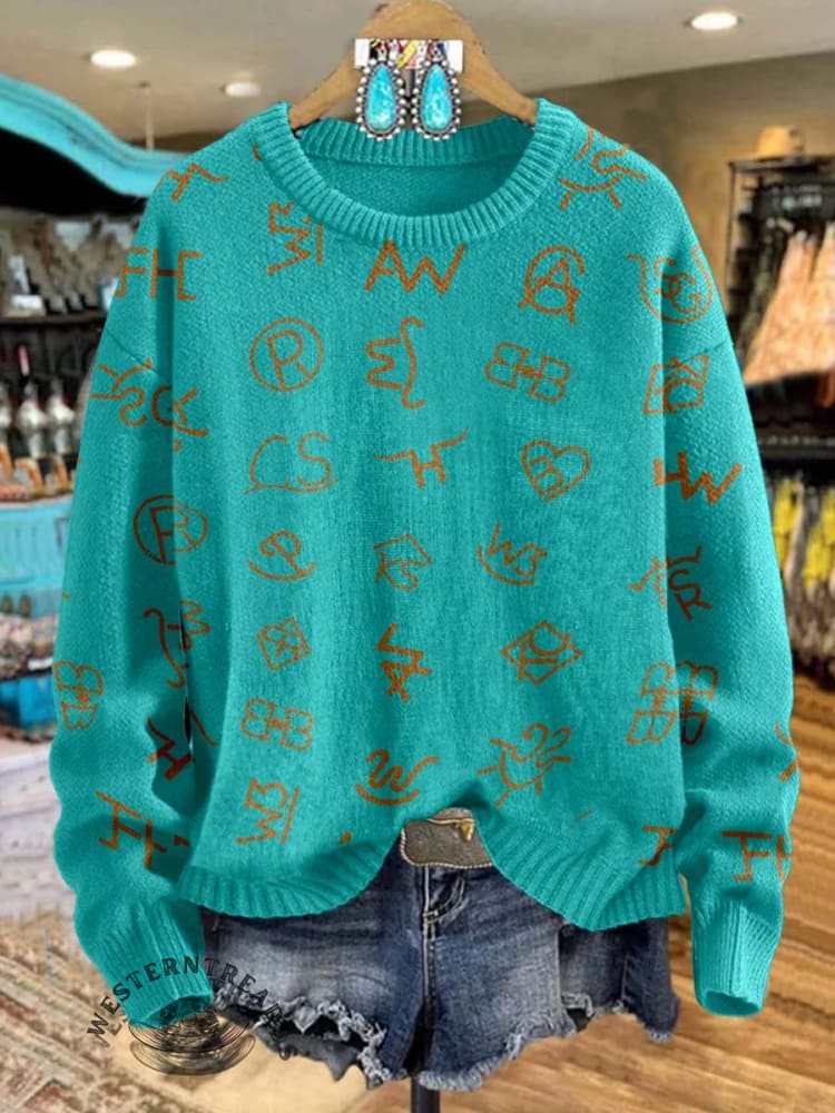 Western Cattle Brands Print Knit Pullover Sweater - Image 2