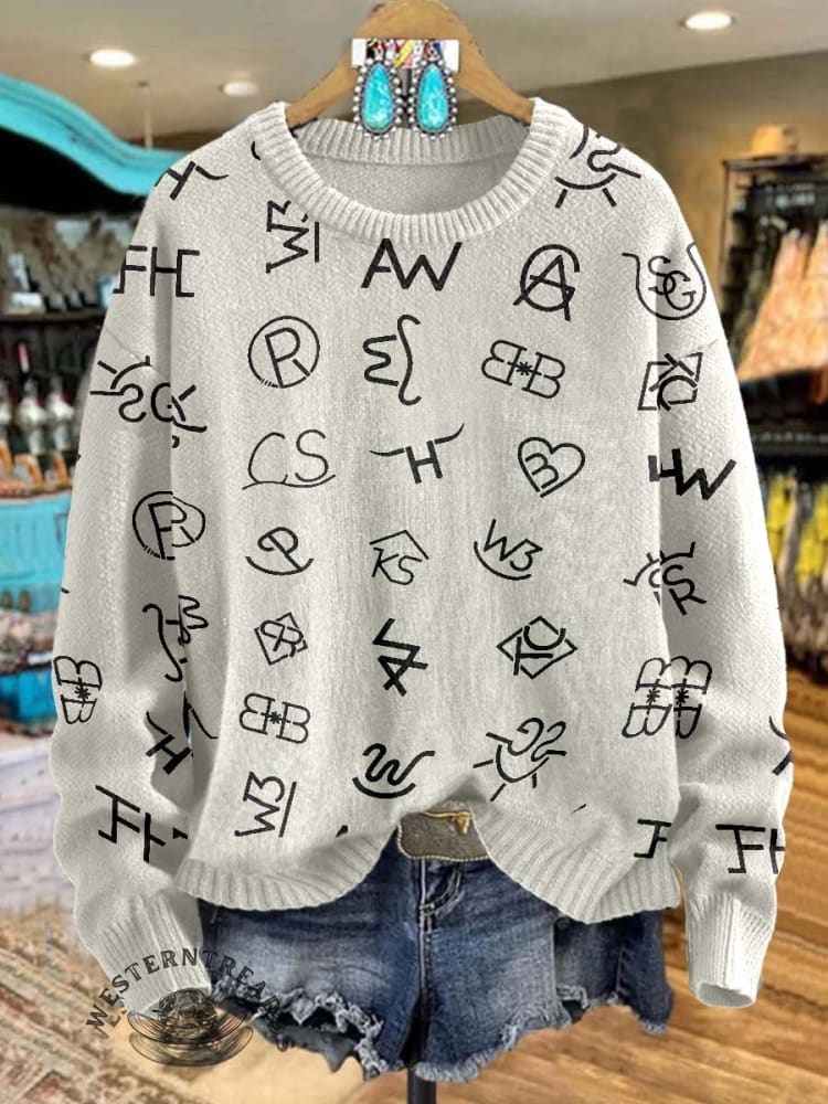 Western Cattle Brands Print Knit Pullover Sweater - Image 4