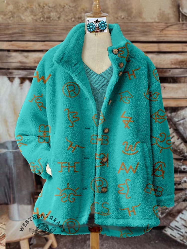 Western Cattle Brands Print Women's Casual Sherpa Coat Cardigan - Image 4