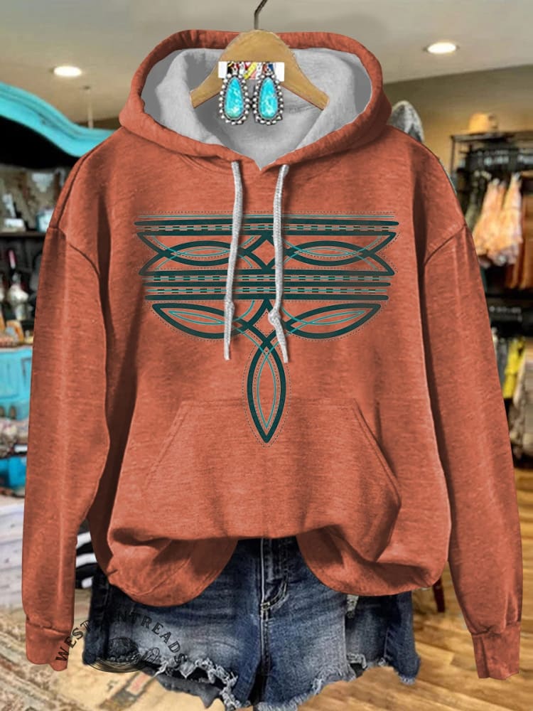 Western Cowboy Boots Stitch Print Crew Neck Sweatshirt - Image 2