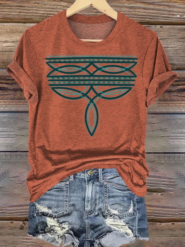 Western Cowboy Boots Stitch Print Crew Neck Sweatshirt - Image 3