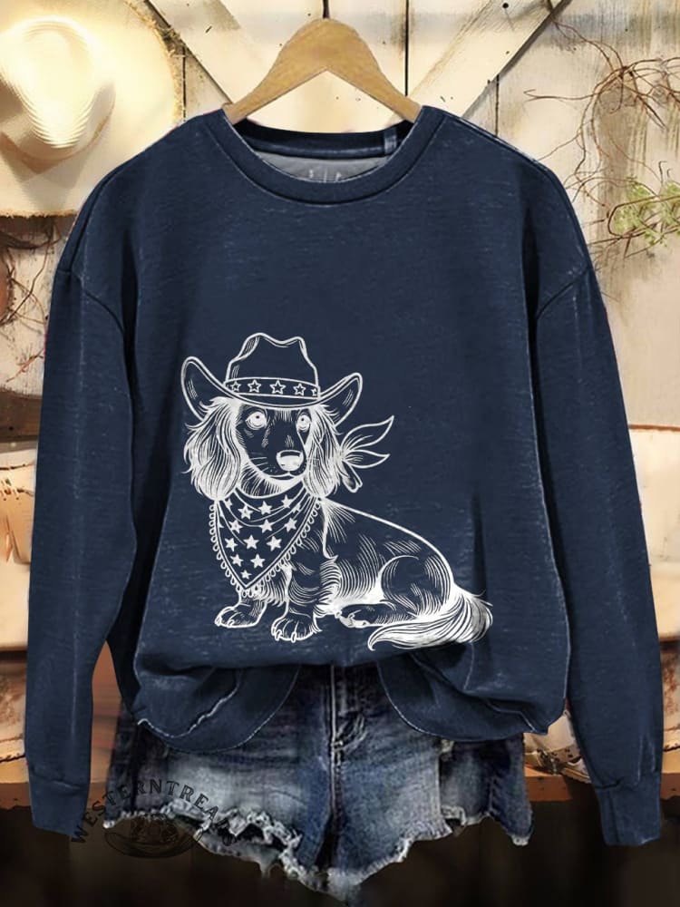 Western Cowboy Dog Print Cotton Sweatshirt - Image 3
