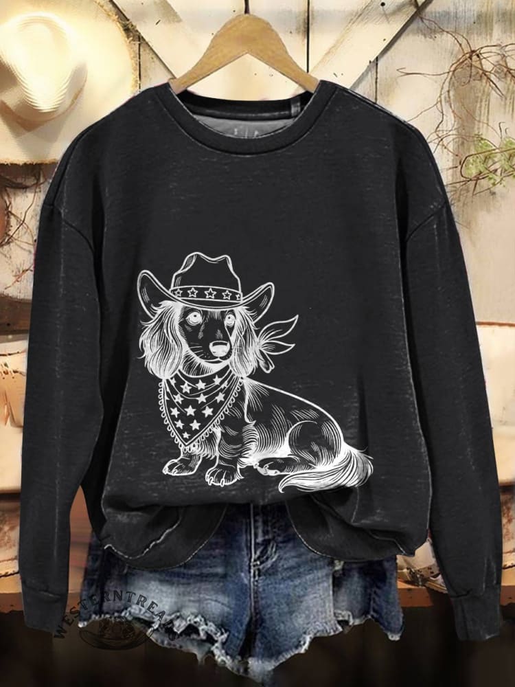 Western Cowboy Dog Print Cotton Sweatshirt - Image 5