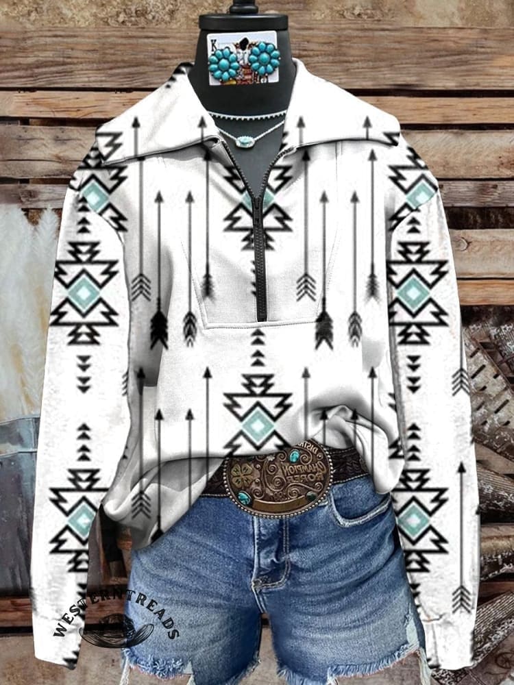 š„Hot Saleš„White Vintage Aztec Print Casual Sweatshirt - Image 3
