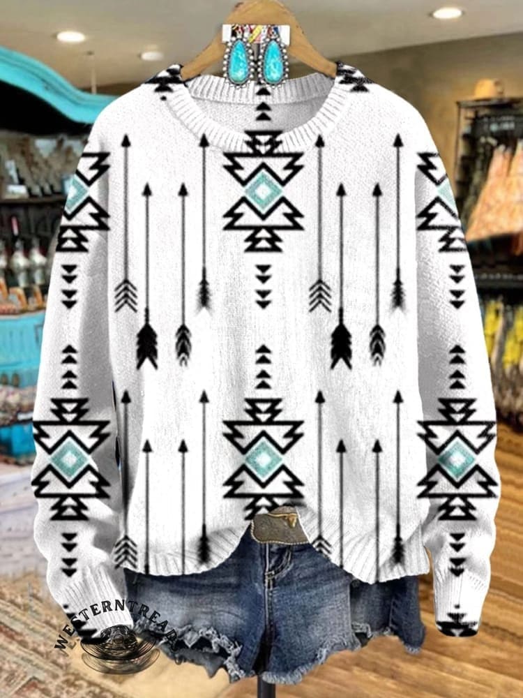 š„Hot Saleš„White Vintage Aztec Print Casual Sweatshirt - Image 5