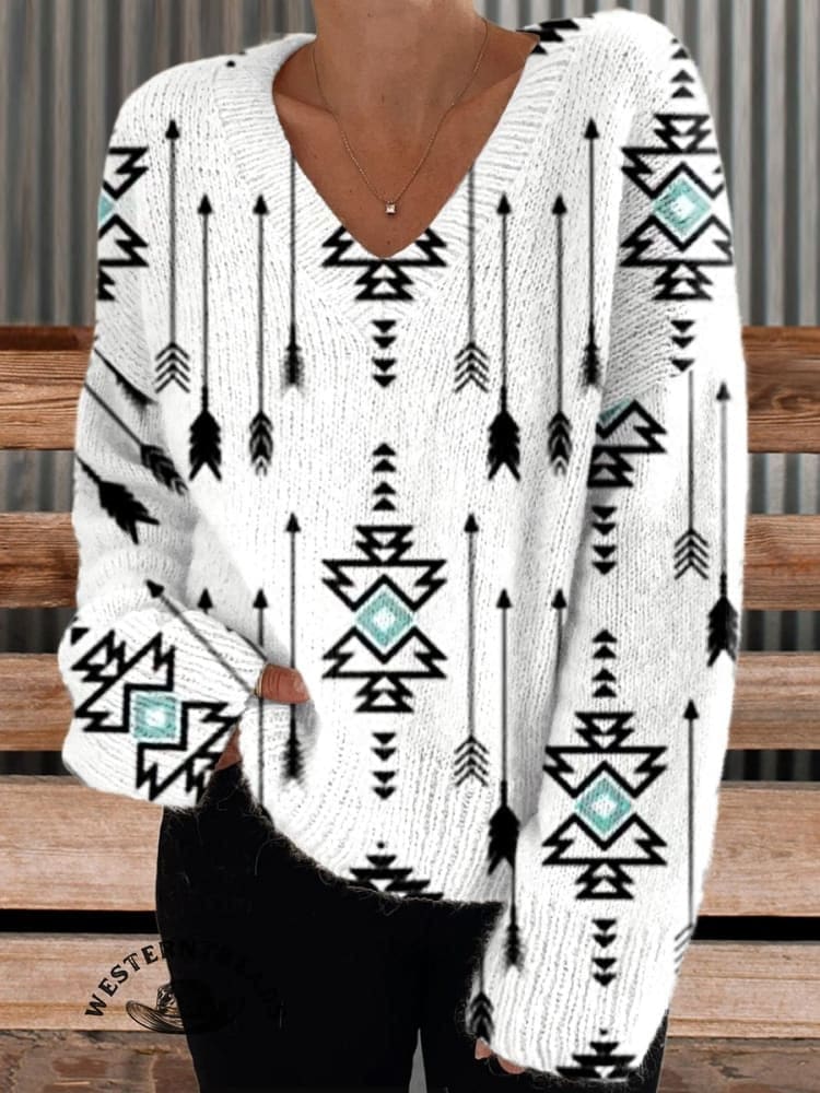 š„Hot Saleš„White Vintage Aztec Print Casual Sweatshirt - Image 6