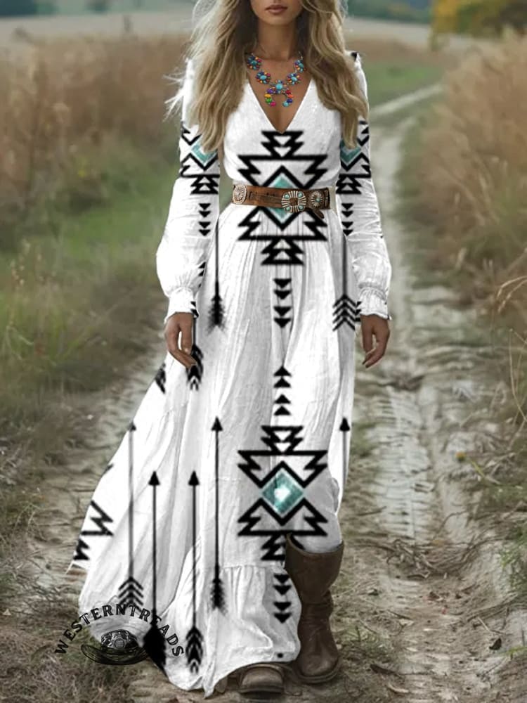 š„Hot Saleš„White Vintage Aztec Print Casual Sweatshirt - Image 7
