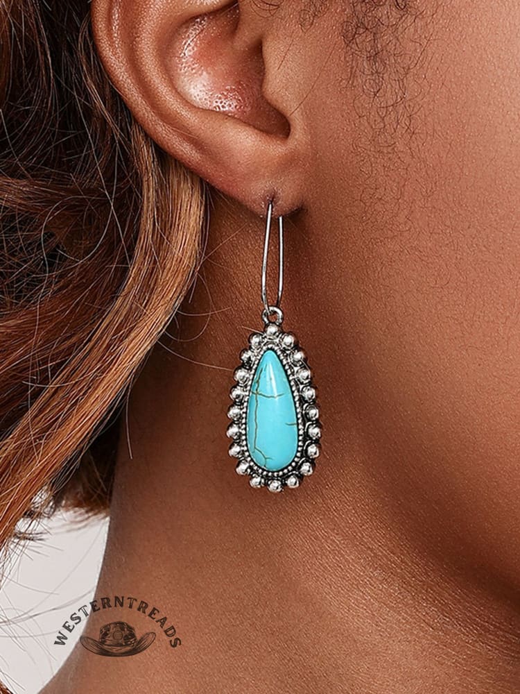 Women's Bohemian Metal Turquoise Drop Earrings - Image 3