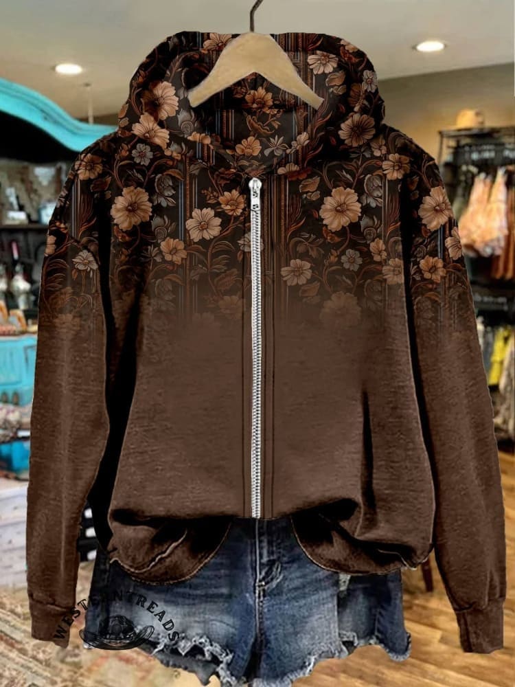 🔥Hot Sale🔥Women's Brown Flower Print Casual Sweatshirt - Image 13