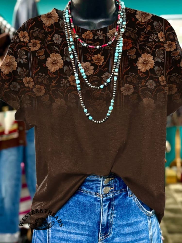 🔥Hot Sale🔥Women's Brown Flower Print Casual Sweatshirt - Image 3