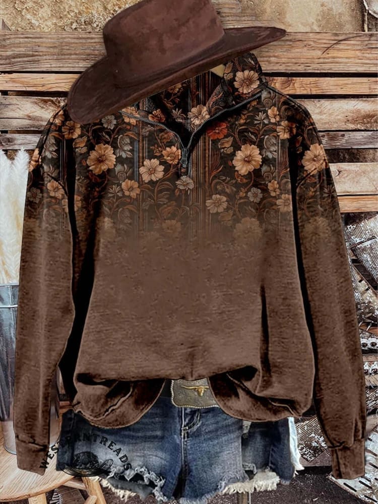 🔥Hot Sale🔥Women's Brown Flower Print Casual Sweatshirt - Image 4