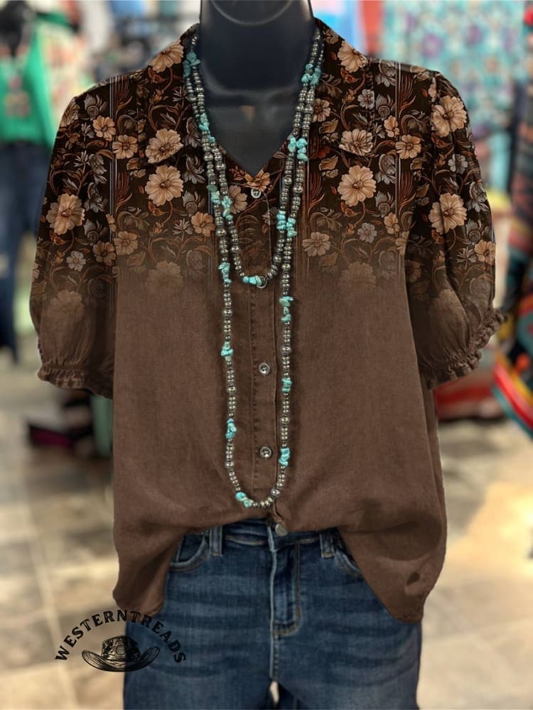 🔥Hot Sale🔥Women's Brown Flower Print Casual Sweatshirt - Image 5