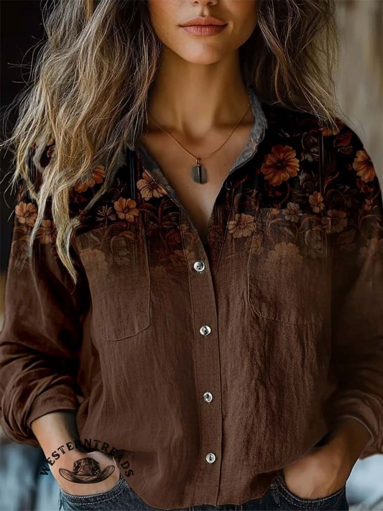 🔥Hot Sale🔥Women's Brown Flower Print Casual Sweatshirt - Image 6