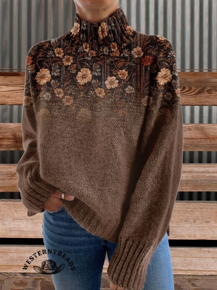 🔥Hot Sale🔥Women's Brown Flower Print Casual Sweatshirt - Image 8