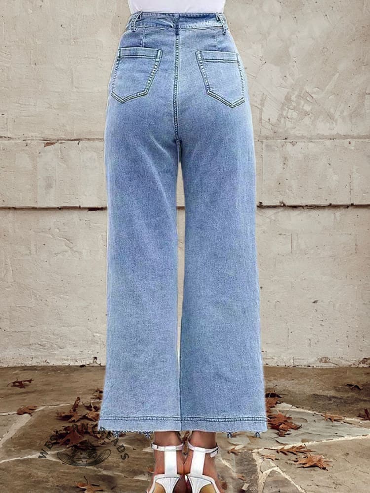 🔥Global hot sale🔥Women's Buttoned Lace Patchwork Jeans Pants - Image 2