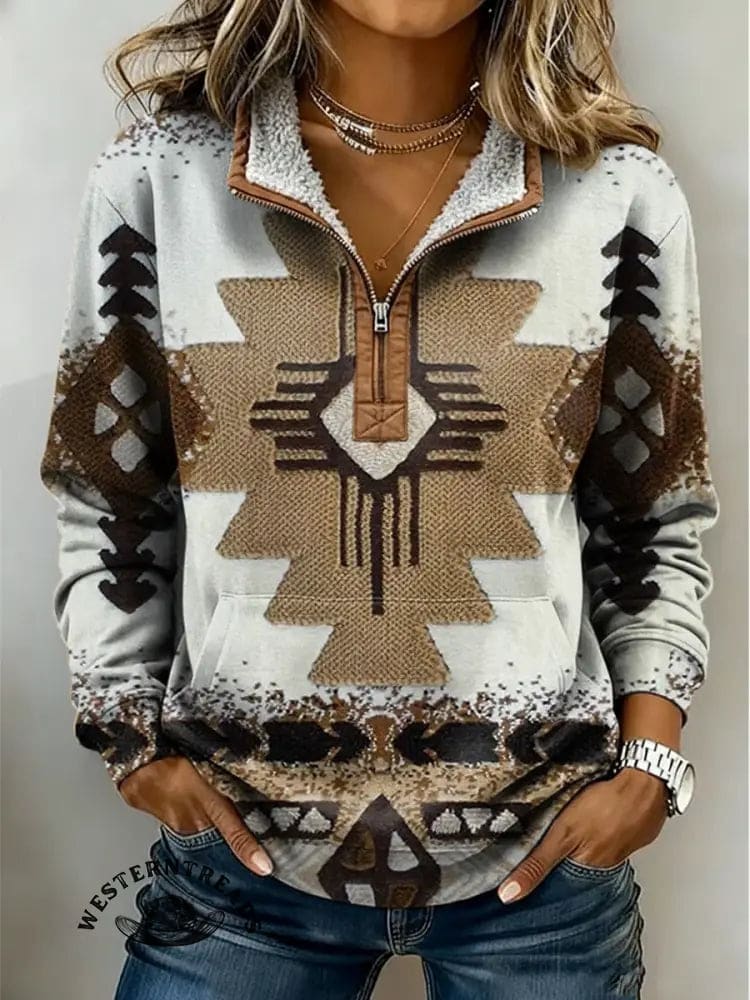 Women's Casual Western Aztec Print Sweatshirt - Image 2