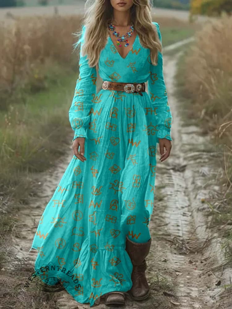 Women's Cattle Brands Print Pocket Cotton Dress - Image 3