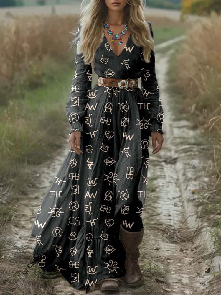 Women's Cattle Brands Print Pocket Cotton Dress - Image 5