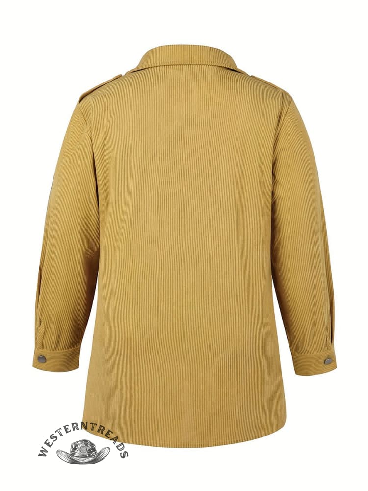 Women's Corduroy Button Up Long Sleeve Turn Down Collar Shacket - Image 3