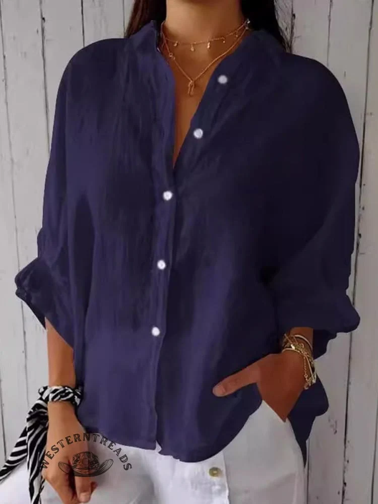 Women's Solid Color Cotton & Linen Casual Tie-back Shirt - Image 4
