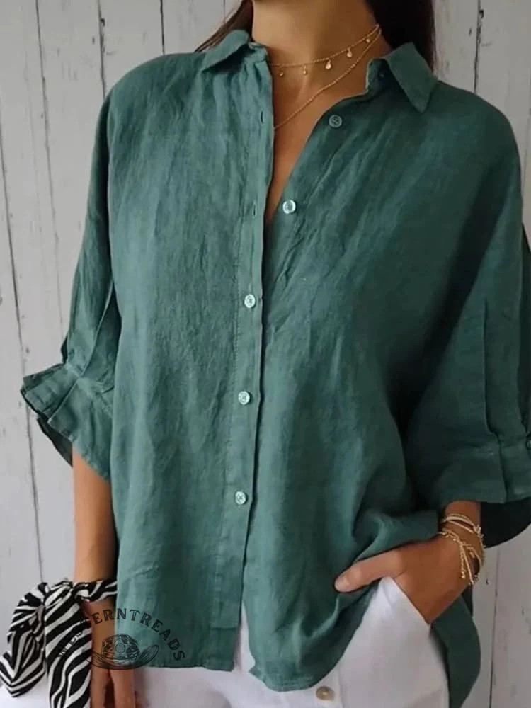 Women's Solid Color Cotton & Linen Casual Tie-back Shirt - Image 8