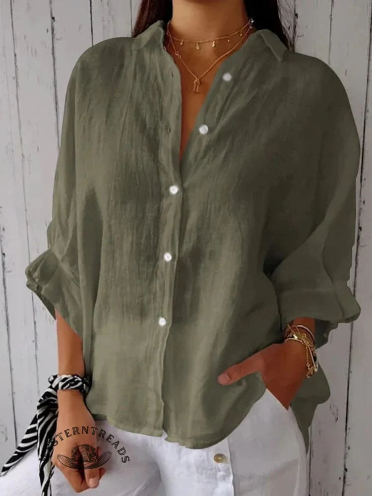 Women's Solid Color Cotton & Linen Casual Tie-back Shirt - Image 9