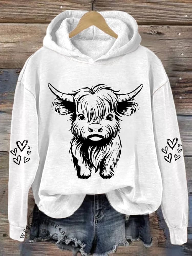 Women's Cute Highland Cow Casual Hoodie - Image 3