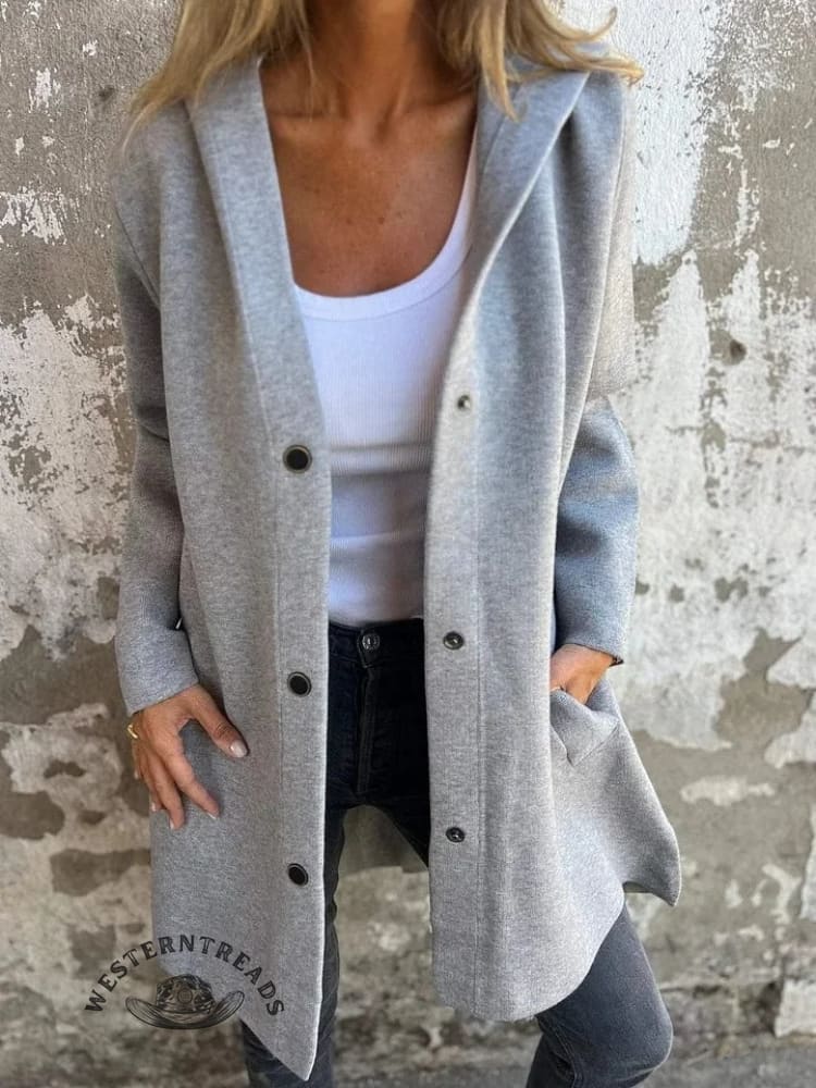 Women's Fall Outerwear Casual Plain Solid Color Long Sleeve Hoodie Jacket Coat - Image 4