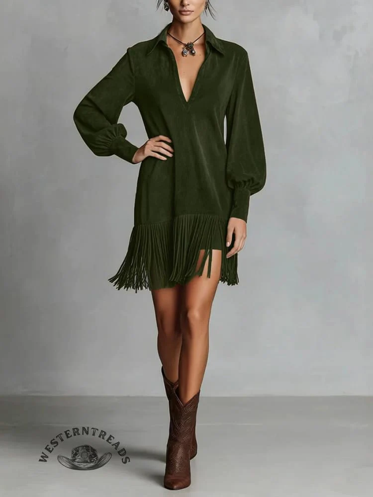 Womens Faux Suede Western Vintage Mini Dress - Image 4