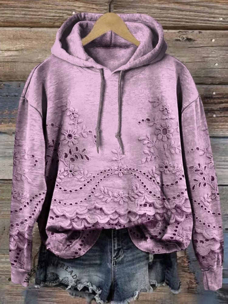 🔥Hot Sale🔥Women's Floral Textured Art Patterns Prints Casual Pocket Hooded Sweatshirt - Image 4