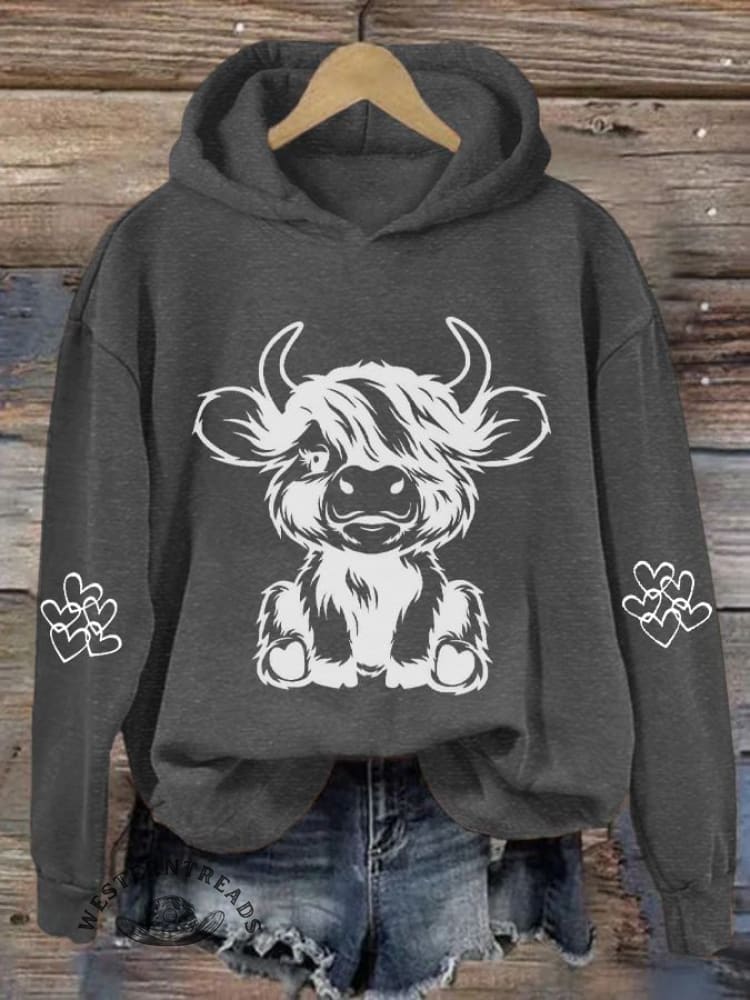 Women's Highland Cow Casual Hoodie Sweatshirt - Image 6