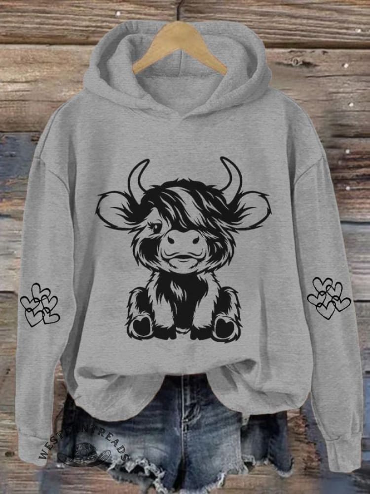 Women's Highland Cow Casual Hoodie Sweatshirt - Image 7