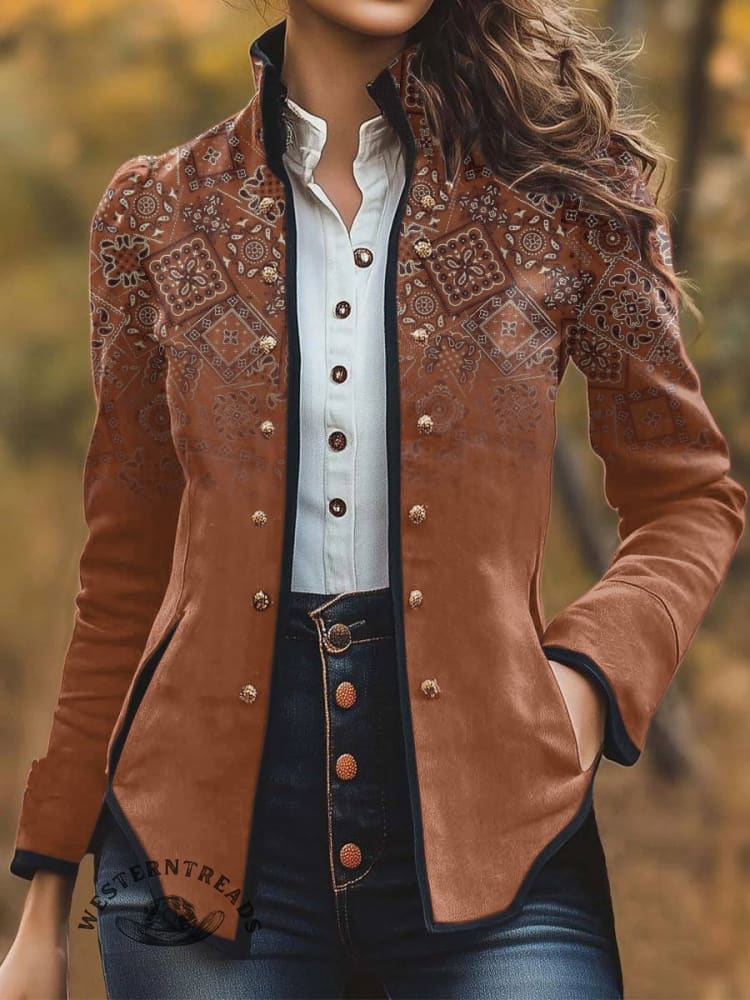 Women's Paisley Print Casual Jacket - Image 3