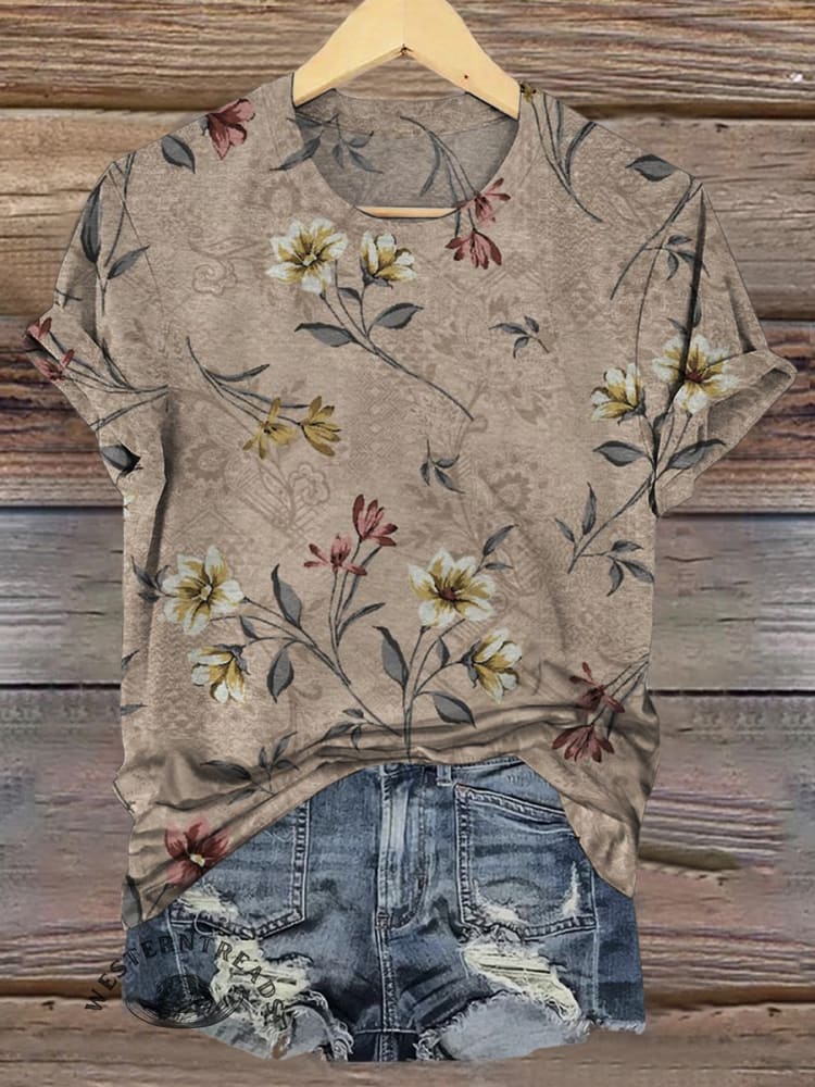 🔥Hot Sale🔥Women's Retro Floral Print Casual Top