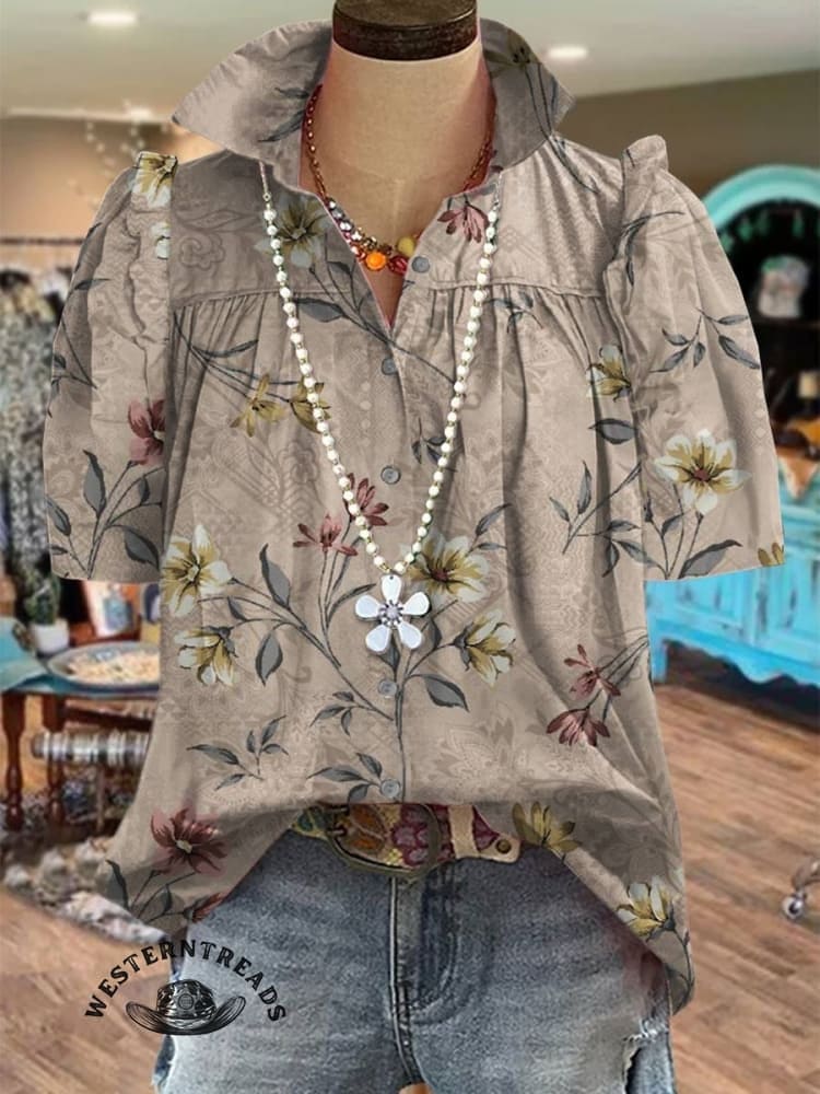🔥Hot Sale🔥Women's Retro Floral Print Casual Top - Image 6