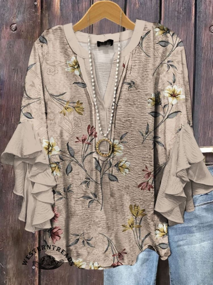 🔥Hot Sale🔥Women's Retro Floral Print Casual Top - Image 7