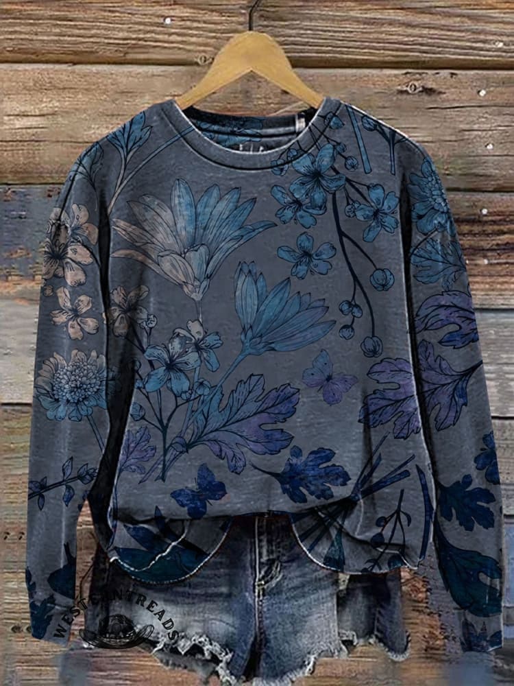 Women's Retro Floral Print Casual V-Neck T-Shirt - Image 3