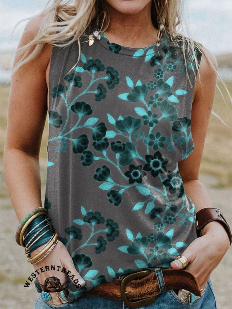 Women's Retro Floral Print Casual V-neck T-shirt - Image 5