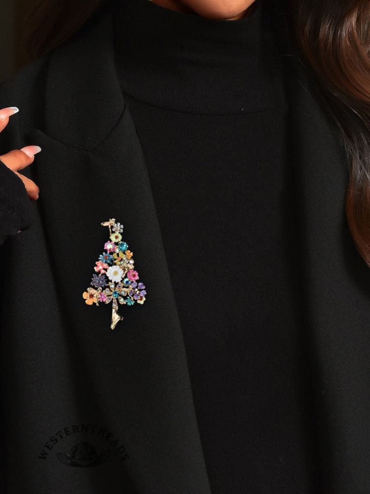 Women's Rhinestone Christmas Tree Brooch - Image 2