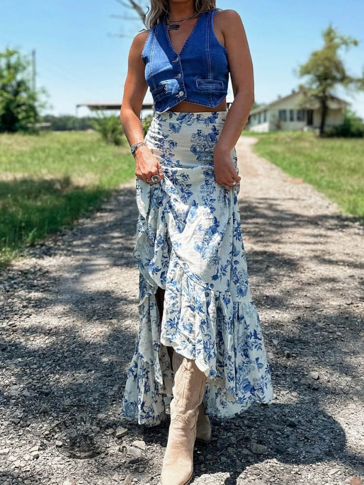 Women's Rodeo Floral Ruffle Maxi Skirt - Image 3