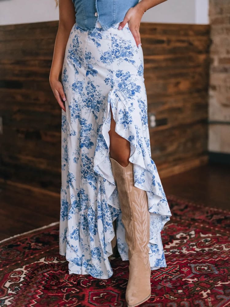 Women's Rodeo Floral Ruffle Maxi Skirt - Image 5