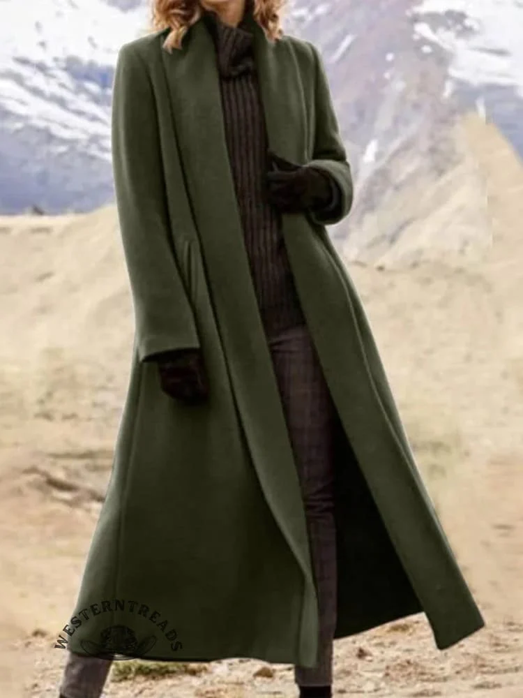 Women's Solid Color Lapel Long Coat - Image 3