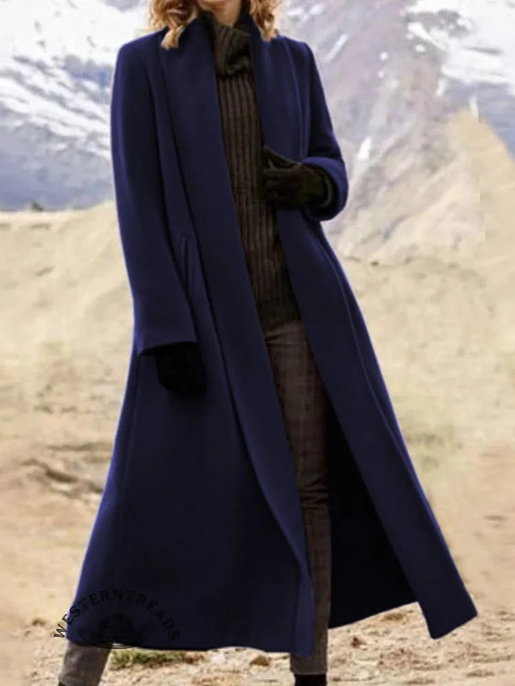 Women's Solid Color Lapel Long Coat - Image 4