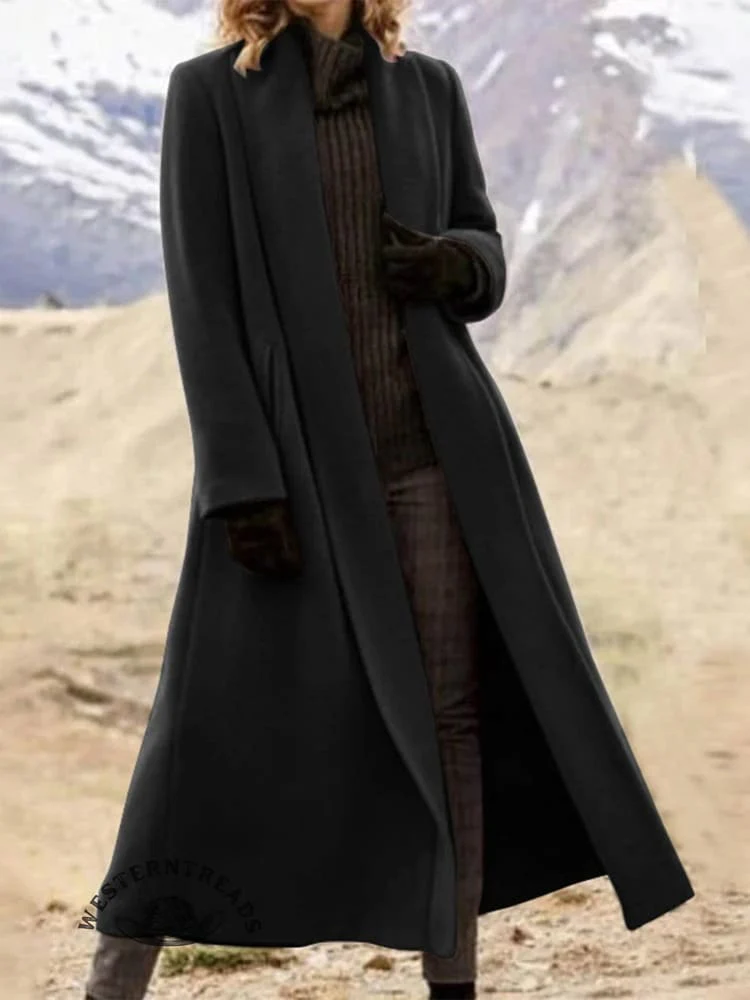 Women's Solid Color Lapel Long Coat - Image 5