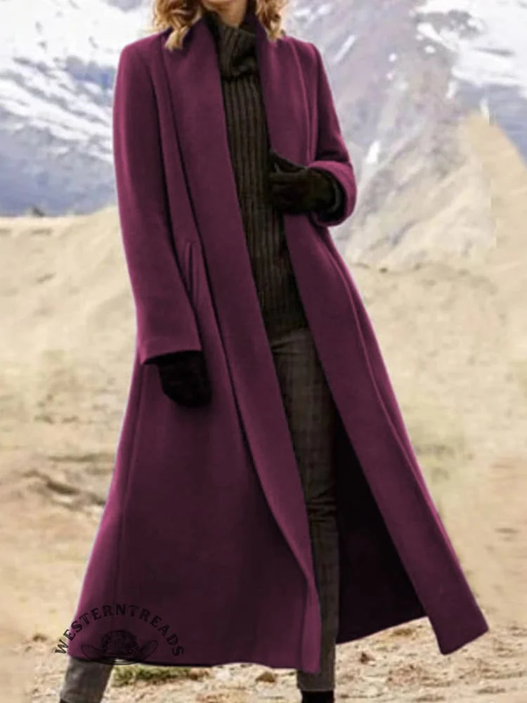 Women's Solid Color Lapel Long Coat - Image 7