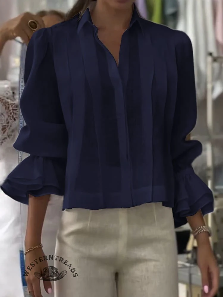Women's Solid Color Western Horseback Riding Lapel Long Sleeve Casual Loose Linen Cardigan Top - Image 8