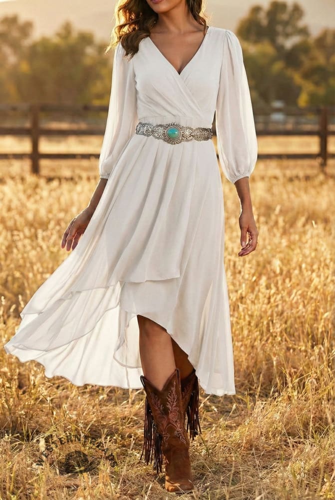 Women's V-neck Long-sleeved Dress - Image 5