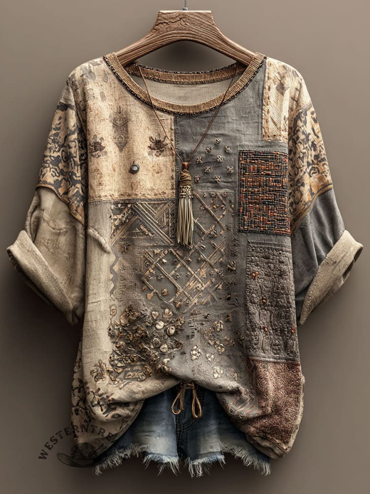 Women's Vintage Art Print Casual Long Sleeve T-shirt