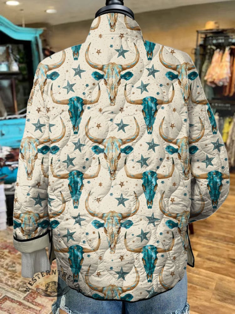 Women's Vintage Art Print Casual Quilted Cardigan - Image 2