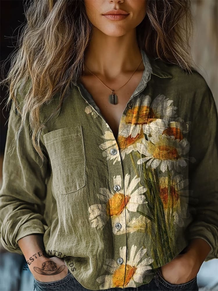Women's Vintage Art V-neck Casual T-Shirt - Image 8